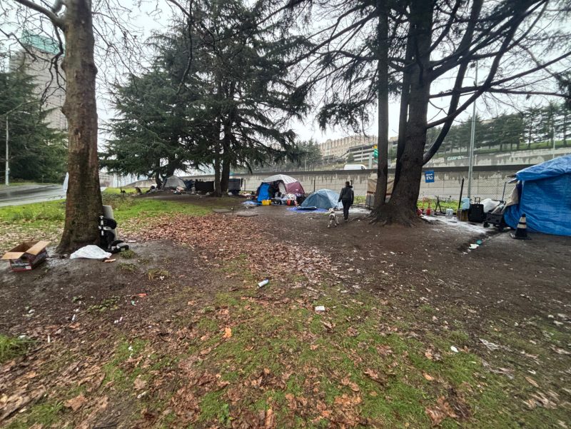 City of Seattle homeless encampment cleanup at Yesler Way to I 5 Southbound to 6th Ave, 2026-02-04 (Downtown Commercial Core)