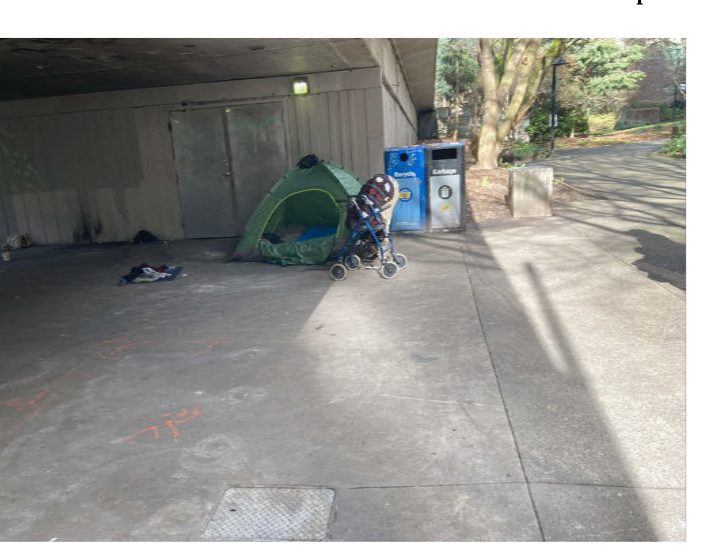 City of Seattle homeless encampment cleanup at Freeway Park (Spring St Side), 2025-03-05 (Downtown Commercial Core)