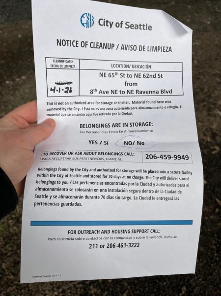 City of Seattle homeless encampment cleanup at ne ravenna blvd & ne 65th st, 2026-04-01 (Green Lake)
