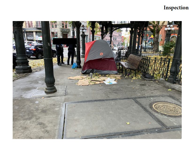 City of Seattle homeless encampment cleanup at Pioneer Square Pergola, 2023-10-25 (Downtown Commercial Core)