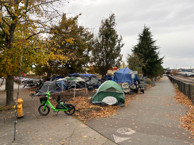 City of Seattle homeless encampment cleanup at Burke Gilman Trail corner of NW 43rd St & 8th Ave NW, 2025-11-07 (Ballard)